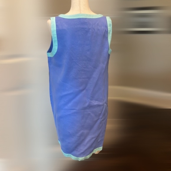 100% Linen Sigrid Olsen Sleeveless V-Neck Dress Blue/Green L - Picture 4 of 6